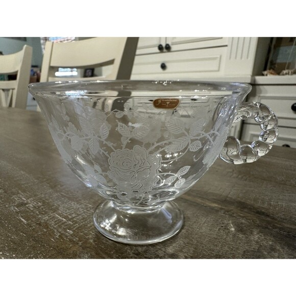 Vintage Fostoria "Willowmere" Etched Flowers Glass Tea Cup Made In The USA - Picture 6 of 7